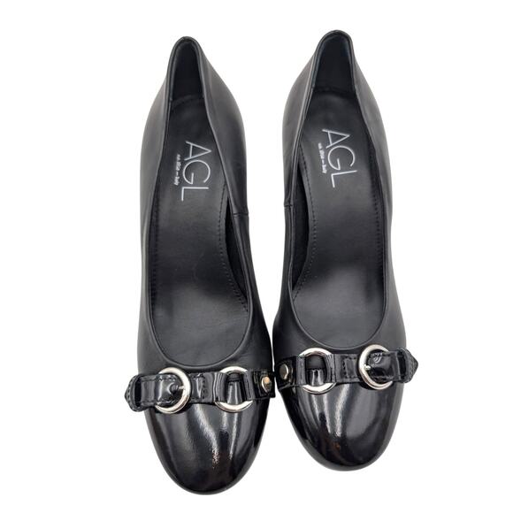 AGL Irina Cap Toe Block Heel Pump Buckle Strap Women's Black Size US8 EU38 - Picture 4 of 11